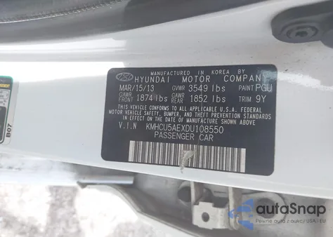 2013 Hyundai Accent Se z USA, uszkodzony, nr VIN KMHCU5AEXDU108550